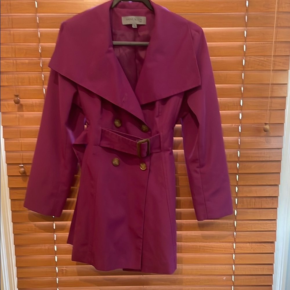 Anne Klein Plum Elegant fully lined Trench Coat with Structured Design size L(cl
